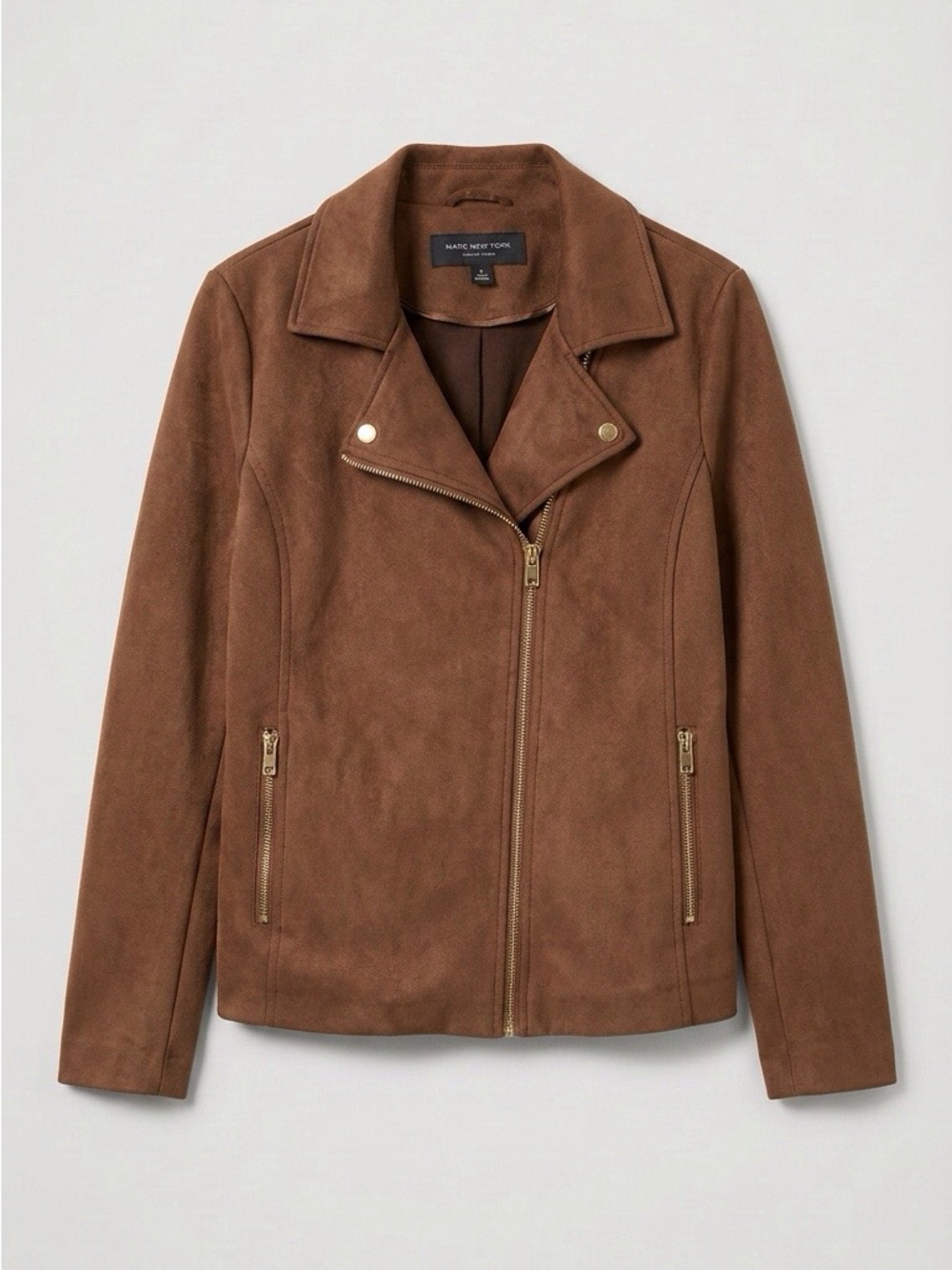 Marc New York Cognac Faux Suede Moto Jacket Size L Gold Zippers - Like New